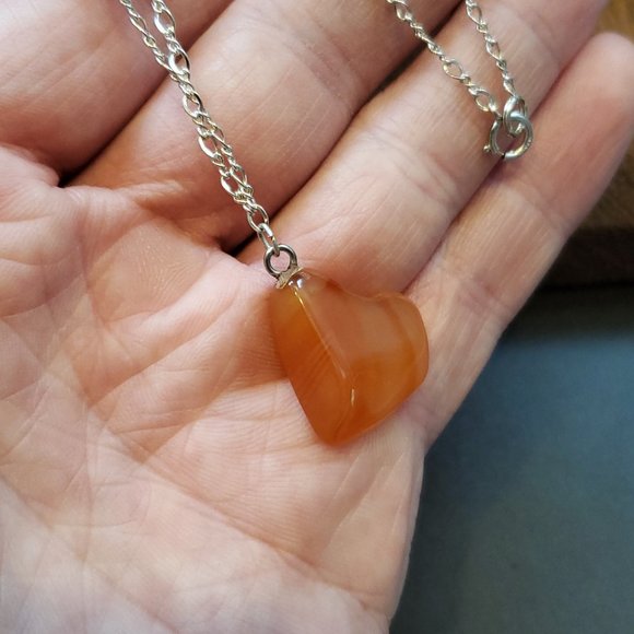 18 Inch Sterling Silver Apricot Agate Stone Necklace - Picture 3 of 6